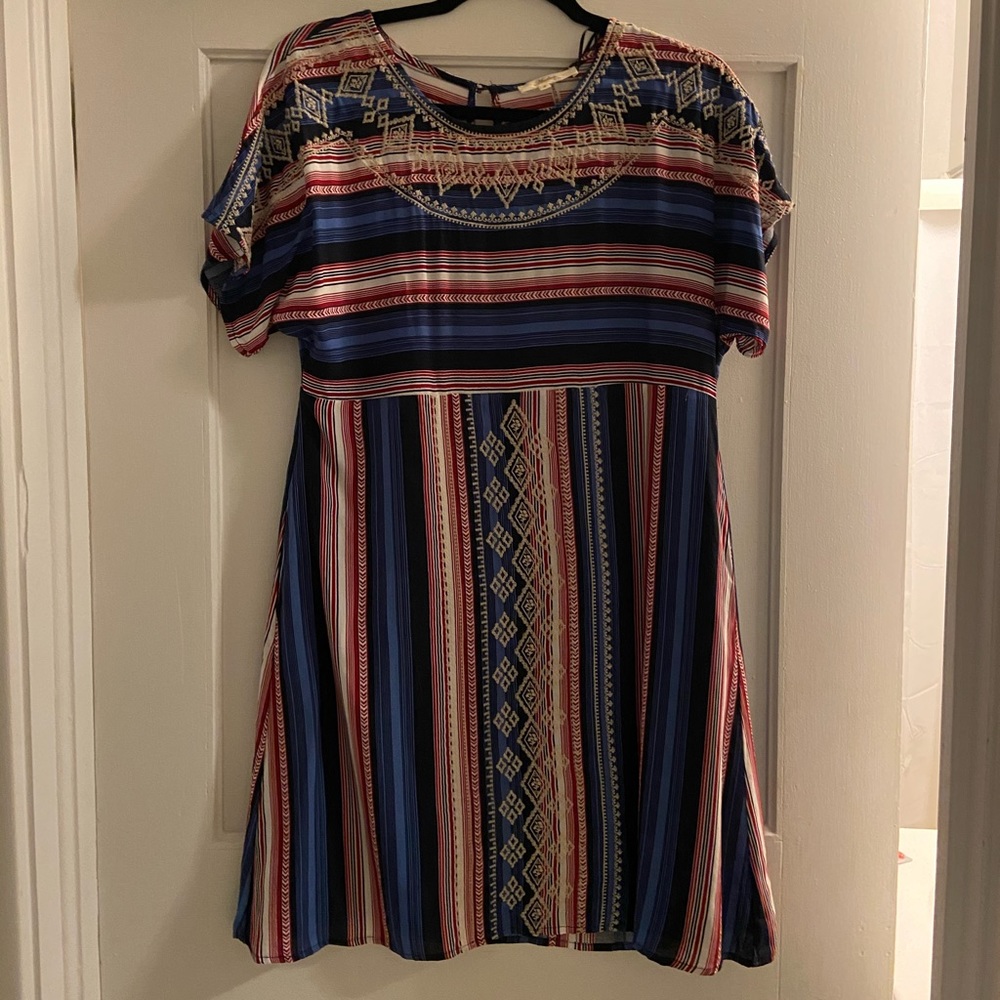 Red, white, and blue vertical stripped dress
